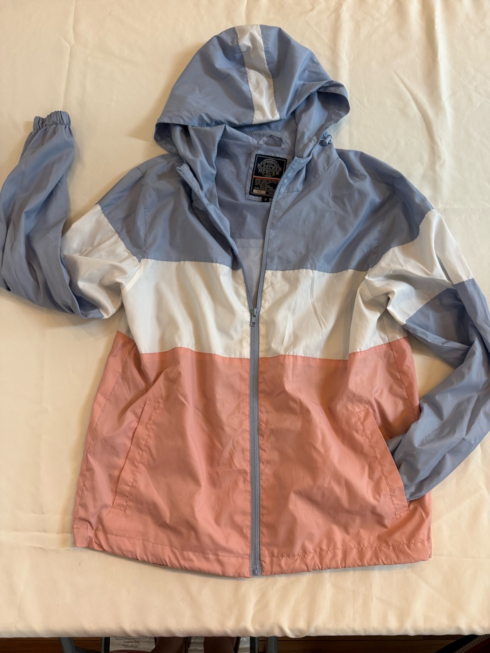 Lightweight Windbreaker Jacket - Pale Blue with Coral Trim